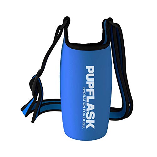 Tuff Pupper PupFlask Insulated Neoprene Dog Water Bottle Holder Sling with Wide Adjustable Shoulder Strap, Great for Travel, Walking, Hiking, Portable Pet Water Bottle Holder (27 OZ, Nebulas Blue)