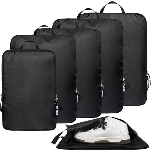 BAGAIL 4 Set/6 Set Ultralight Compression Packing Cubes Packing Organizer for Travel Accessories Luggage Suitcase Backpack(70D 6Set Black)
