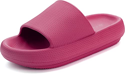 BRONAX Slides for Women Cushion Bathroom Summer Bath Pool Garden House Sandles Pillow Hot Pink Slippers House Sandals Comfy Cushioned Thick Sole 39-40 Rose Red
