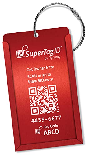 Dynotag Web Enabled Smart Aluminum Convertible Luggage ID Tag + Braided Steel Loop, with DynoIQ & Lifetime Recovery Service (Ruby Red)