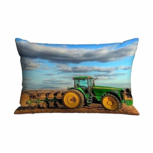 Mugod Rectangle Pillow Cover Green Old Tractor on Autumn Harvest Season Farm,Decorative Pillowcase for Sofa/Couch/Bedroom/Living 20x30 Inches