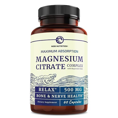 Magnesium Citrate 500MG for Calm, Relaxation, Constipation & Digestion Support Supplement | High Absorption Complex with Elemental Magnesium Oxide | Non-GMO, Gluten-Free, Third-Party Tested | 60ct