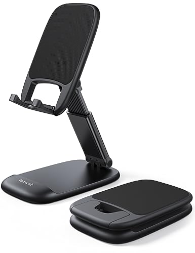 Lamicall Foldable Phone Stand for Desk - Height Adjustable Cell Phone Holder Portable Cellphone Cradle Desktop Dock Compatible with iPhone 15 14 13 Pro Max Mini, 12 11 XR X 8 7 6 Plus SE, Smartphone