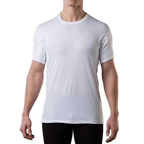 Sweatproof Undershirt for Men with Underarm Sweat Pads (Original Fit, Crew Neck) White