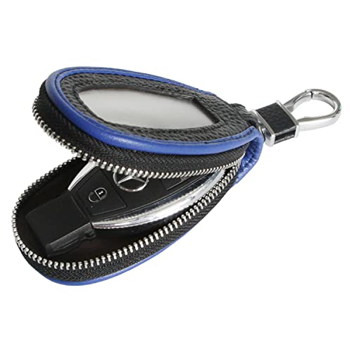 VSLIH Universal Genuine Leather Key Case Car Smart fob Cover Keychain for Remote Key Fob (Black-blue)