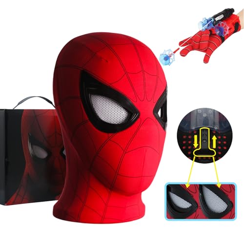 SPI-der Hero Mask with Mouth Control Movable Mechanical Eyes Super Hero Full Mask Moving Lenses Cosplay Wearable Prop Mask Homecoming mask Man for Halloween Birthday