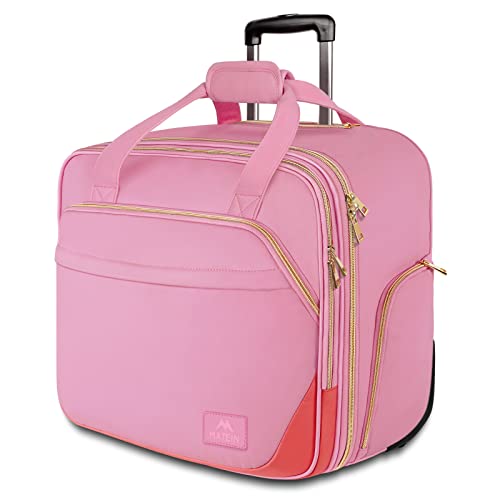 MATEIN Rolling Briefcase for Women, Large Rolling Laptop Bag with Wheels Fits 17 Inch Notebook Gifts for Office Women, Water Resistance Teacher Work Computer Travel Carry on Nurse Bags on Wheel, Pink