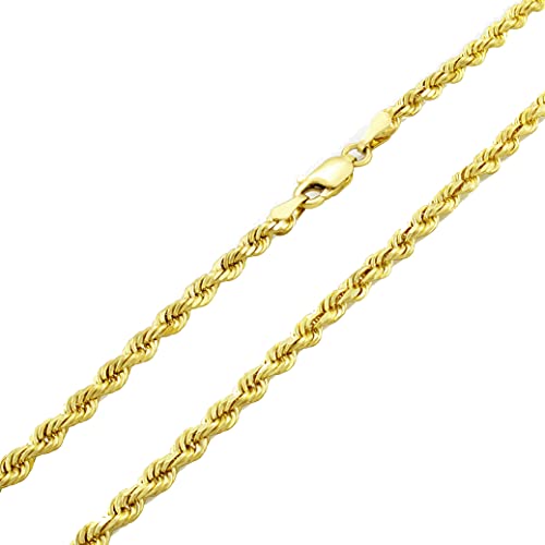 Nuragold 14k Yellow Gold 3mm Solid Rope Chain Diamond Cut Link Pendant Necklace, Mens Womens Jewelry 16' 18' 20' 22' 24' 26' 28' 30'