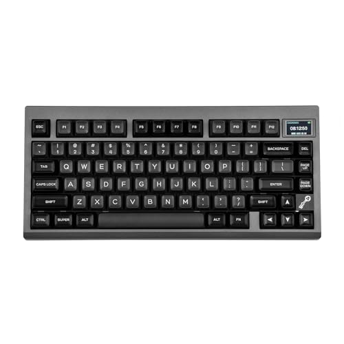 EPOMAKER TH80 PRO V2 Wireless Gaming Keyboard with Screen, BT5.0/2.4G/USB-C Gasket-Mounted Custom Keyboard, Hot Swappable, VIA Mechanical Keyboard for Win/MAC (Shadow Black, Sea Salt Silent Switch)