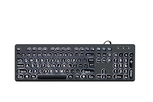 MCSaite Wired Backlit USB Keyboard - 104 Keys Standard Full Size with White LED Large Letter Print Keyboard for Windows Desktop, Laptop, PC