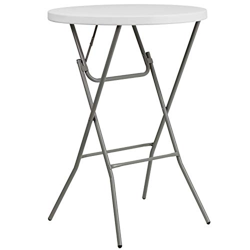 Flash Furniture Elon 2.6-Foot Round Granite White Plastic Bar Height Folding Table, Set of 1