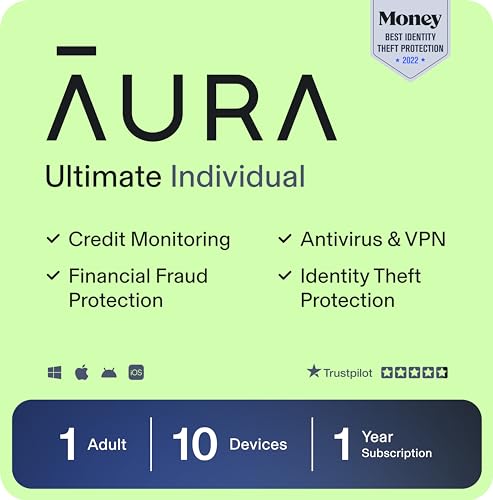 Aura Ultimate Online Safety Suite | Internet Security & Identity Protection Software | Antivirus, VPN, Password Manager, Dark Web Monitoring | Individual Plan, 1 Year Prepaid Subscription [Online Code]