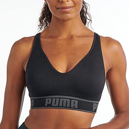 PUMA Women's Seamless Sports Bra, Black/Grey, X-Large