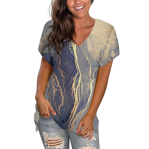 Buy Again My Orders Summer Tops for Women 2024 Spring Plus Size V Neck Blouse Tees Fashion Floral Gradient Print Short Sleeve Loose Comfy Tshirt Dressy Casual Workout Oversized Shirt T-Shirt