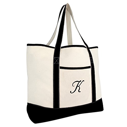 DALIX Monogram Bag Personalized Totes For Women Open Top Black Letter K