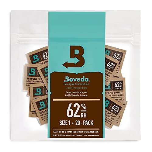 Boveda 62% Two-Way Humidity Control Packs For Storing 1/8 oz – Size 1 – 20 Pack – Moisture Absorbers for Small Storage Containers – Humidifier Packs – Hydration Packets in Resealable Bag