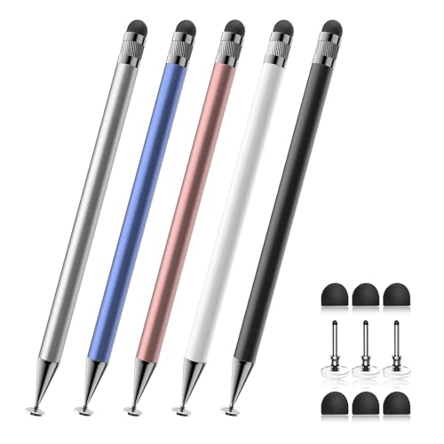 Stylus (5 Pcs), 2-in-1 Stylus Pen for Touch Screen, High Precision and Sensitivity, Suitable for iPhone/ipad/Android Tablets, Compatible with All Touch Screens (Black/White/Blue/Rose Gold/Silver)