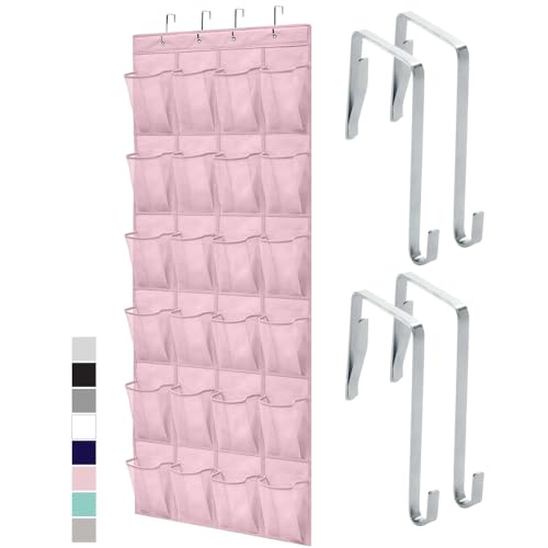 Gorilla Grip Slip Resistant Breathable Space Saving Mesh Large 24 Pocket Shoe Organizer, Up to 40 Pounds, Over the Door, Sturdy Closet Storage Rack Hangs on Closets for Shoes, Sneakers, Lt Pink