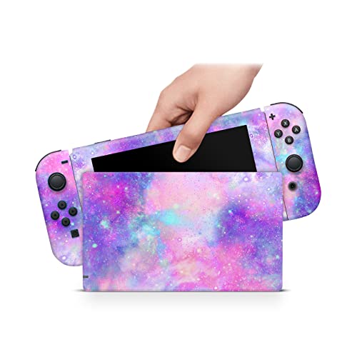 ZOOMHITSKINS Compatible with Switch Skin Cover Blurry Cosmos Pink Blue Glitter Sparkling Cute Pastel Universe Stars Vinyl Decal Sticker Wrap, Made in The USA