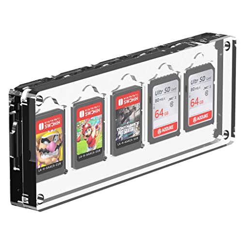 FEIFANZHE 5 Slots Magnetic Closure Nintendo Switch Game Card Case, Can Store Switch/SD/Micro SD TF Card Transparent Display box-05SD