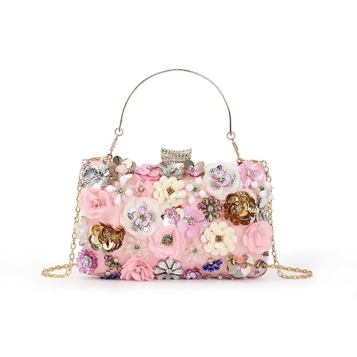 Lanpet Women Clutches Flower Evening Handbag Chain Strap Shoulder Bag Pink