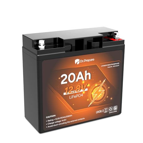 DR.PREPARE 12V 20Ah LiFePO4 Battery, Lithium Batteries 12v with 20A BMS, 4000+ Deep Cycle Lithium Iron Phosphate Rechargeable Battery for Solar, Fish Finder, UPS, Power Wheels, Lighting, Alarm System