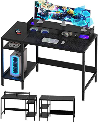 MINOSYS Computer Desk - 47” Gaming Desk, Home Office Desk with Storage, Small Desk with Monitor Stand, Storage Space-Savor, Modern Table, Black.