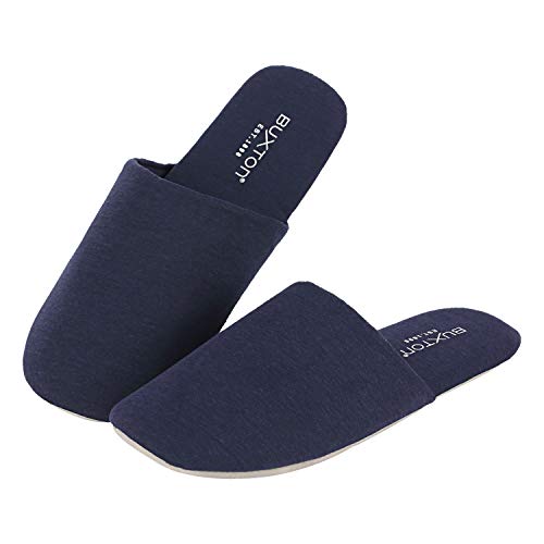BUXTON Cozy Lightweight and Memory Foam Indoor Slippers for Womens and Mens(unisex), Foldable Slippers with Mesh bag-For Home,Travel, Spa and Hotel(Navy,L/XL)
