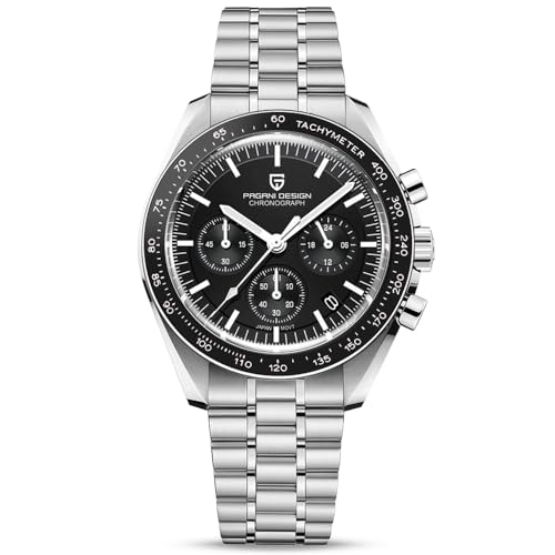 Pagani Design 1701 Moon Wristwatch Homage Men's Quartz Chronograph Watches Japan VK63 Movement Stianless Steel Bracelet 100M Waterproof Sport Watch…