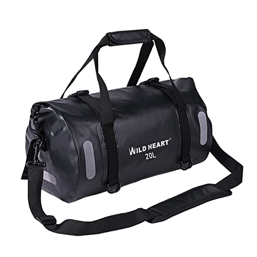 WILD HEART Waterproof Bag Duffel Bag 20L 30L 40L with Welded Seams Shoulder Straps, Mesh Pocket for Kayaking, Camping, Boating,Bicycle,Motorcycle 30L Black