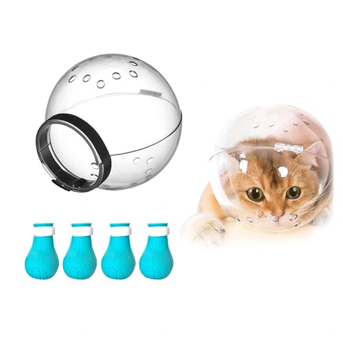 Augegel Cat Muzzle for Grooming,Bubble Muzzle and Boots for Nail Trimming,Cat Grooming Mask with Anti Bite,Cat Astronaut Helmet,Cat Breathable Muzzle and Silicone Paw Covers