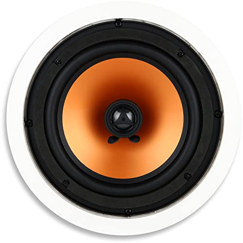 Micca M-8C 2-Way in-Ceiling Round Speaker, 9.4' Cutout Diameter, Whole House Audio, Home Theater, Indoor or Covered Outdoor, 8' Woofer, 1' Tweeter, White, Paintable, Each
