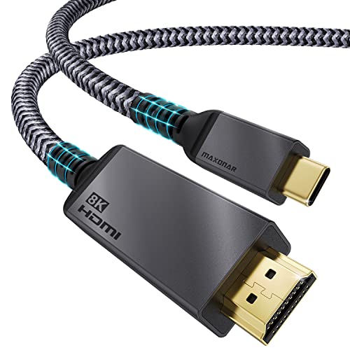 Maxonar USB C to HDMI Cable [8K, 48Gbps], Type C to HDMI 2.1 Adapter Cord, 8K@30Hz, 4K@120Hz, HDR, [Thunderbolt 4/3, USB 4 Compatible] for iMac, MacBook Pro/Air M1 2021, iPad Pro, Surface Pro, 6ft