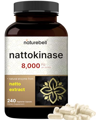 NatureBell Nattokinase Supplement 8,000 FU Per Serving, 240 Veggie Capsules | Traditional Natto Extract Source – Max Strength Enzyme & Heart Health Support – Non-GMO