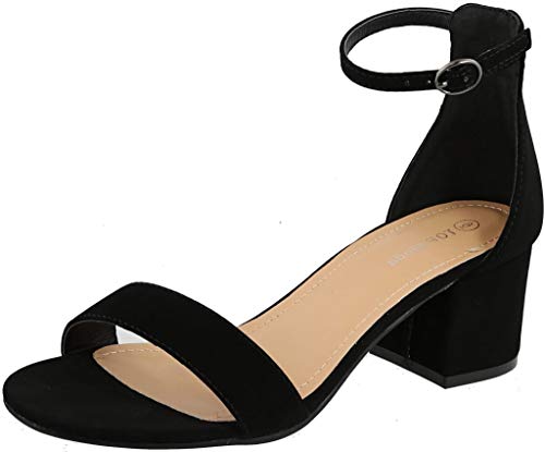 Over the Toe Strap Ankle Wrap Strap Heel Open Toe Block Heel 2' Low, Black, 7