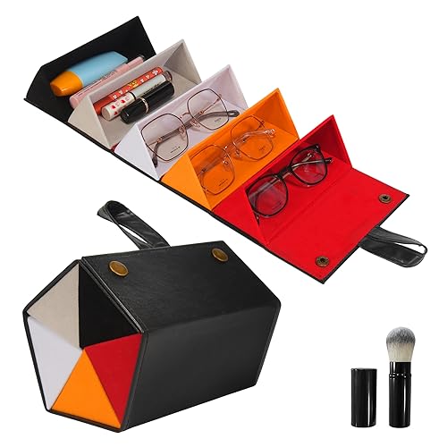 XXRCBag Travel Sunglass Organizer, Portable Multiple PU Eyeglass Case Organizer, Foldable Hanging Eyeglass Storage (black 2)