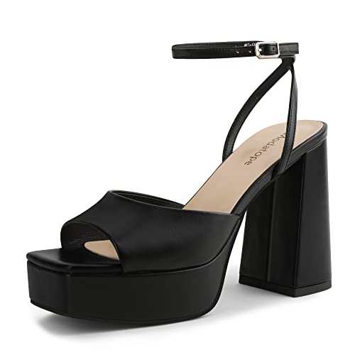 Modatop Platform Sandals for Women Black Platform Heels Open Toe Ankle Strap Sandals Womens Chunky Heels Pumps Size 9.5