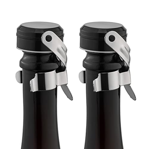 WOTOR Champagne&Wine Bottle Stoppers Stainless Steel with Food Grade Silicone, Leak Proof Keep Fresh Reusable Saver, Cork Suitable for Wine, Champagne, Cava, Prosecco and Sparkling (2 Pack Silver）