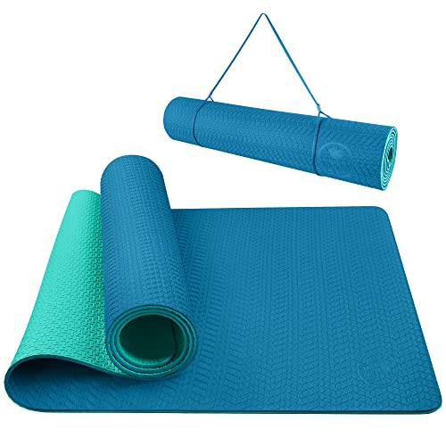 IUGA Yoga Mat Non Slip Textured Surface, Reversible Dual Color, Eco Friendly Yoga Mat with Carrying Strap, Thick Exercise & Workout Mat for Yoga, Pilates and Fitness (72'x 24'x 6mm)
