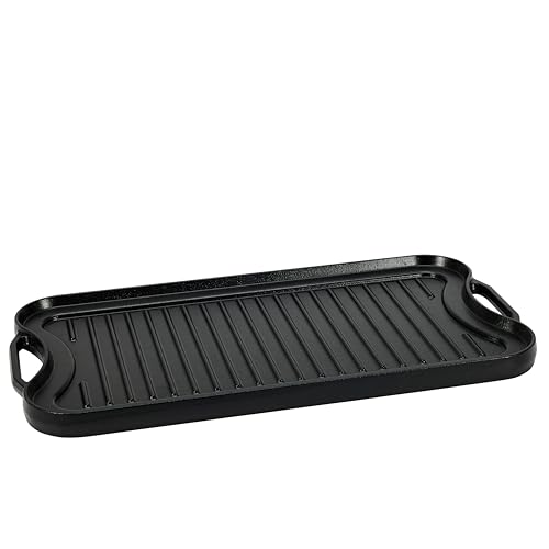 Amazon Basics Pre-Seasoned Cast Iron Reversible Rectangular Grill/Griddle, Black, 20 x 10.39 x 0.98 inch