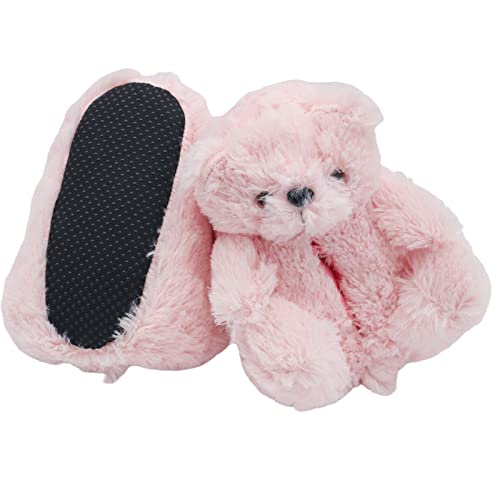 DEAR LOYEA Teddy Bears Slippers For Toddler Fluffy Shoe Cute House Animal Slippers Fuzzy Cartoon Character Bear Sneaker Slippers Christmas Birthday Gifts Pink