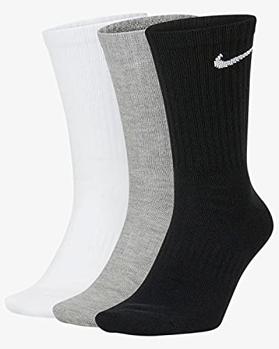 Nike Everyday Cushion Crew Training Socks, Unisex Nike Socks with Sweat-Wicking Technology and Impact Cushioning (3 Pair), Multi-Color, Large