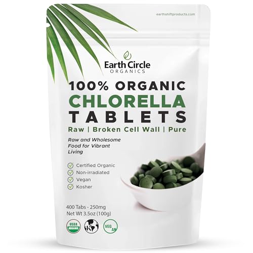 Organic Chlorella Tablets | Kosher | Potent Supplement, All-Natural Chlorophyll, Green Algae superfood, Broken Cell Wall | High in Protein & Iron, no additives, Vegan - 400 Tablets