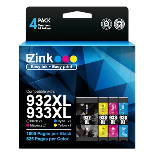 E-Z Ink (TM Compatible Ink Cartridge Replacement for HP 932XL 933XL 932 933 to use with Officejet 6100 6600 6700 7110 7510 7610 7612 Printer (1 Black, 1 Cyan, 1 Magenta,1 Yellow) 4 Pack