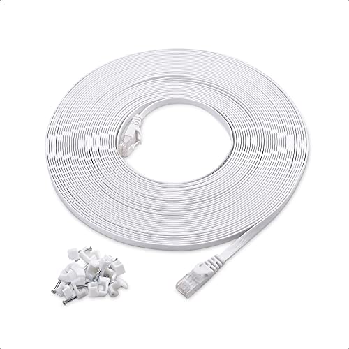 Cable Matters Cat6 Snagless Long Flat Ethernet Cable 50 ft in White with Nail-in Cable Clips