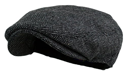 Wonderful Fashion Men's Herringbone Tweed Wool Blend Snap Front Newsboy Hat (DK.Grey, SM)