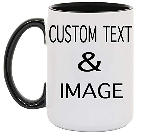 Customized 15oz Ceramic Coffee Mugs with Personalized Text and Photo Image Upload Novelty , Personalize With Different Design And Images, Custom Gift (Black)