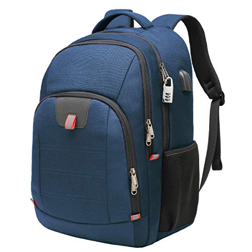 Della Gao Travel Laptop Backpack, Anti Theft Backpack for Men and Women with USB Charging Port, Water Resistant Big Business Computer Backpack Bag Fit 17 Inch Laptop and Notebook, Blue