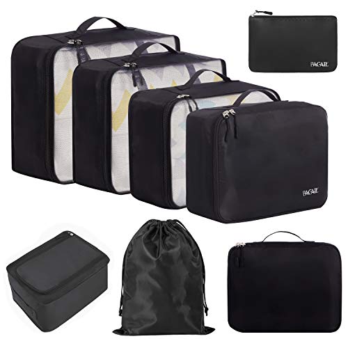 BAGAIL 8 Set Packing Cubes, Lightweight Travel Luggage Organizers with Shoe Bag, Toiletry Bag & Laundry Bag (Jet Black)