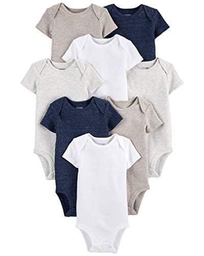 Simple Joys by Carter's Unisex Babies' Short-Sleeve Bodysuit, Pack of 8, Navy Heather/White/Oatmeal, 12 Months